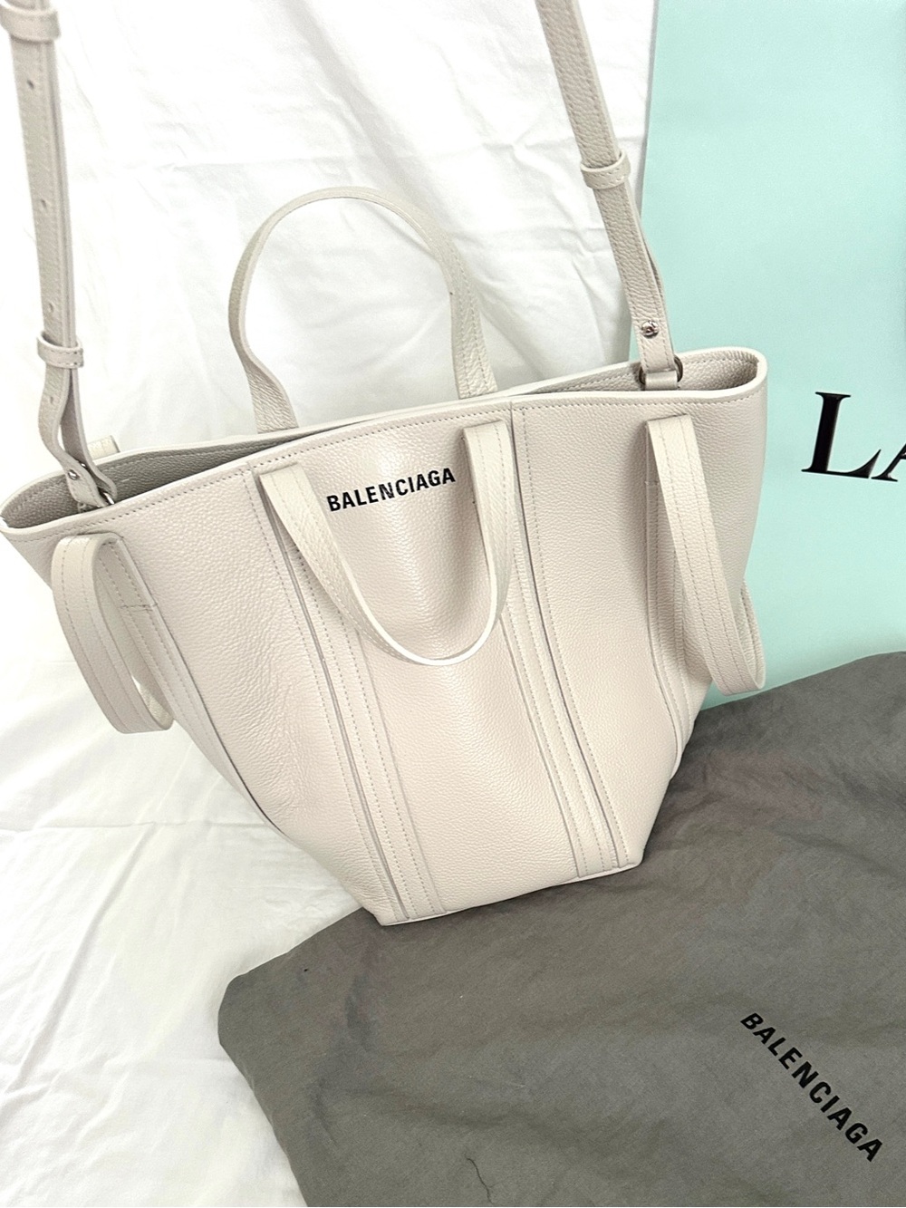 Balenciaga North South Leather Tote with Long Strap Snall 11x13 inch